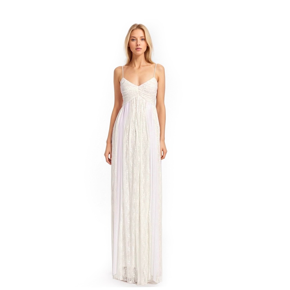 Badgley Mischka Pleated Mesh Lace and Georgette Sleeveless Gown